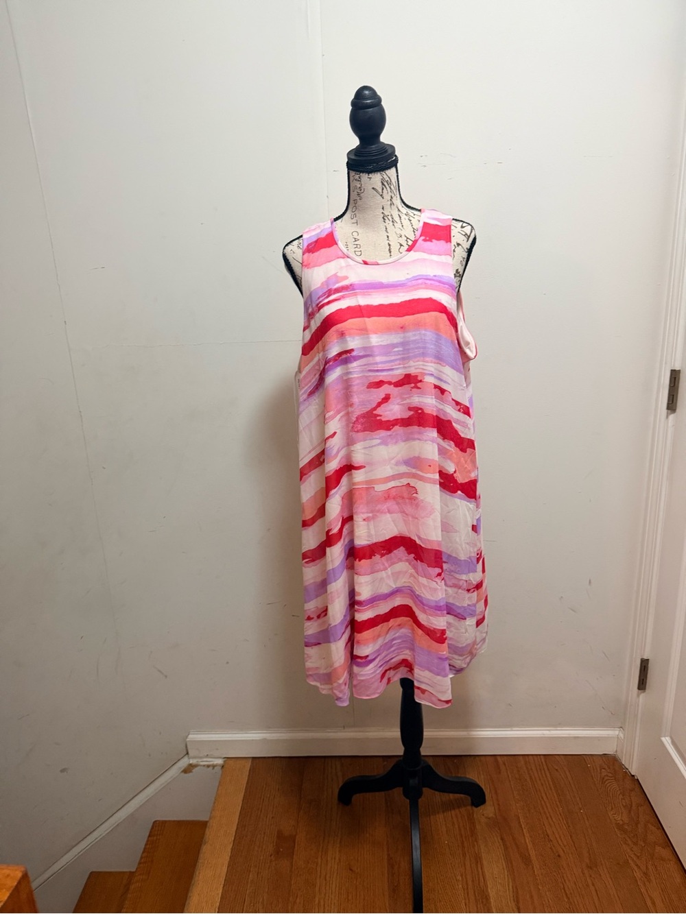 Calvin Klein Pink, Red & Lavender Watercolor Stripe Shift Dress